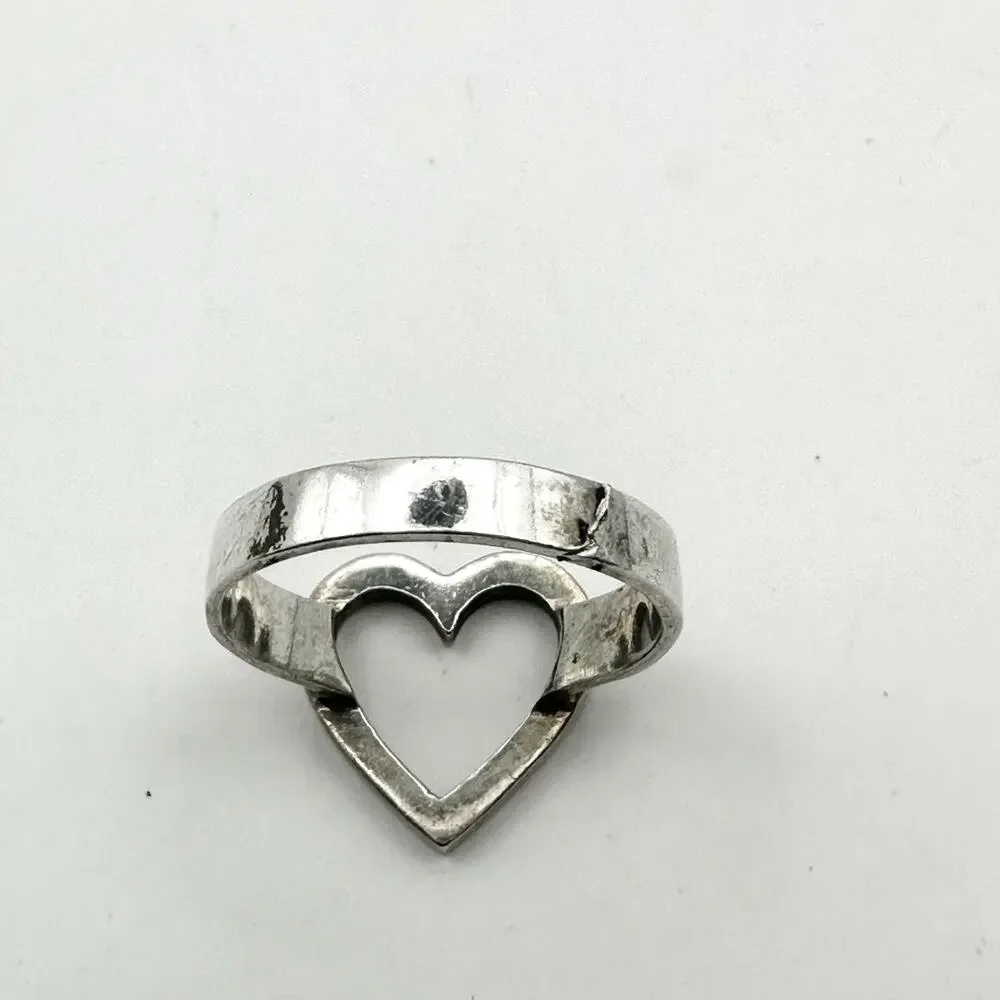 Sterling Silver 925 Open Heart Ring Size 6 * flaw Casual Jewelry Boho Bohemian
